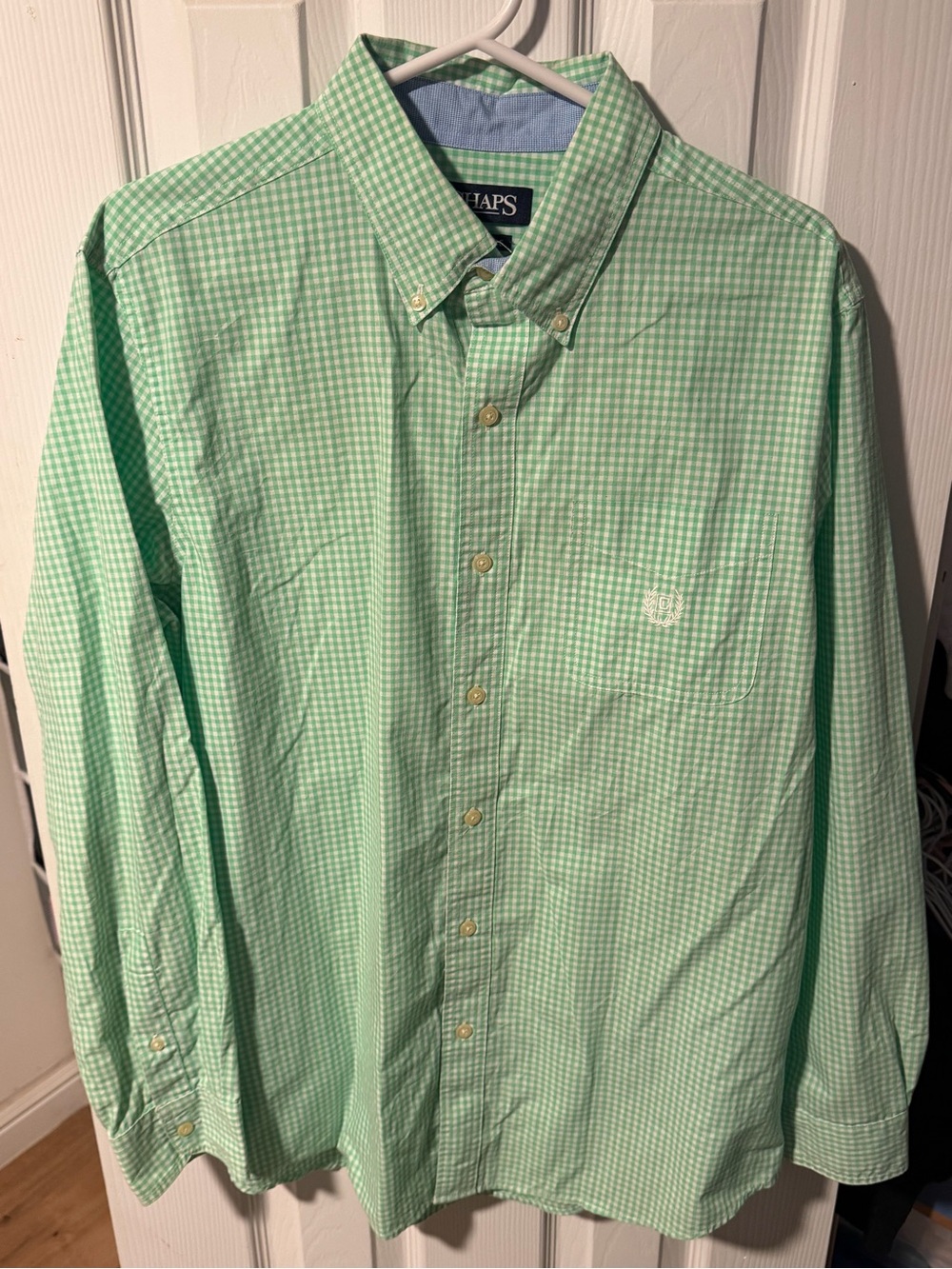 Chaps Light Green Gingham Button-Down Shirt